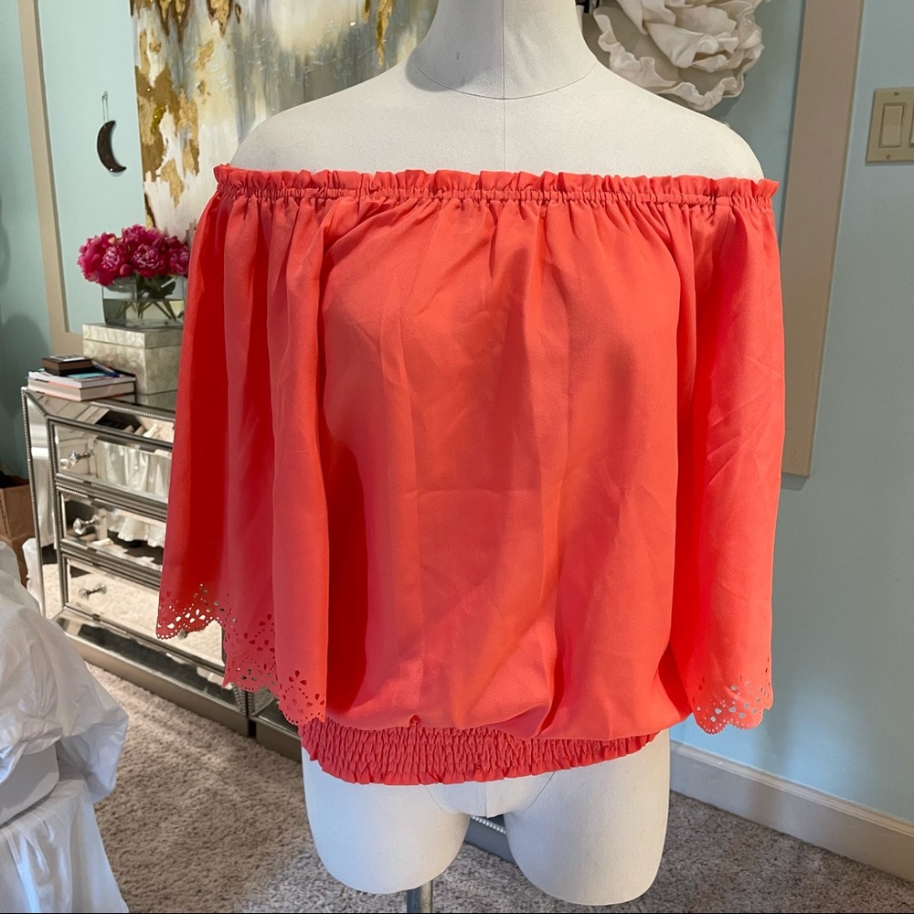 Coral Off the Shoulder Cutout Top